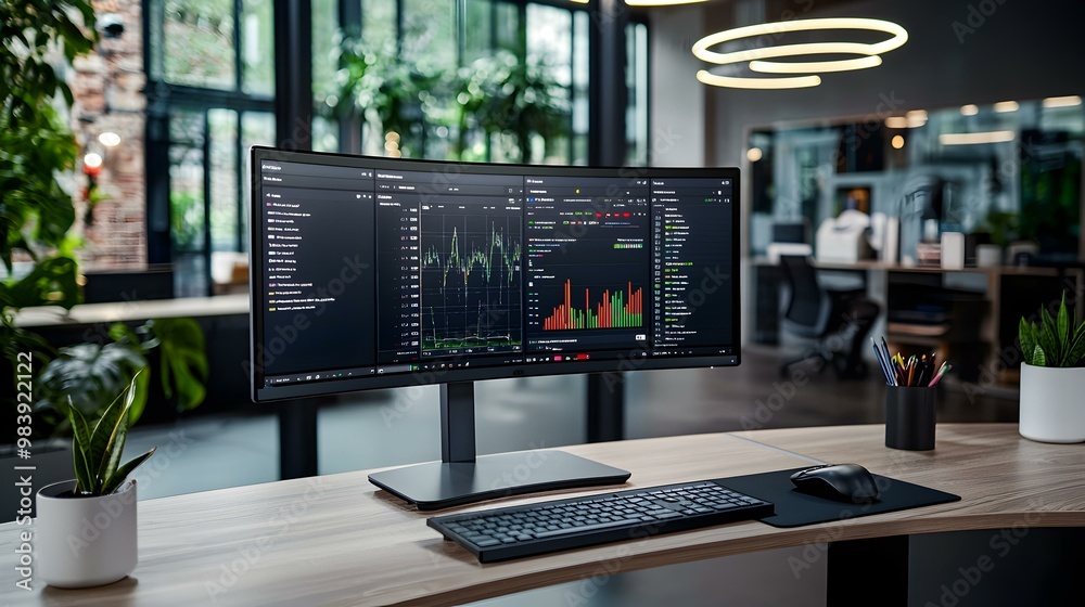 Modern office workspace, clean desk, sleek technology, organized files, vibrant plants, bright atmosphere, conducive to productivity and creativity Modern office workspace, clean desk, sleek technology, organized files, vibrant plants, bright atmosphere, conducive to productivity and creativity