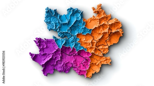 Gerrymandered District Map, a chaotic representation of manipulated electoral boundaries highlighting political strategy and its impact on representation. photo