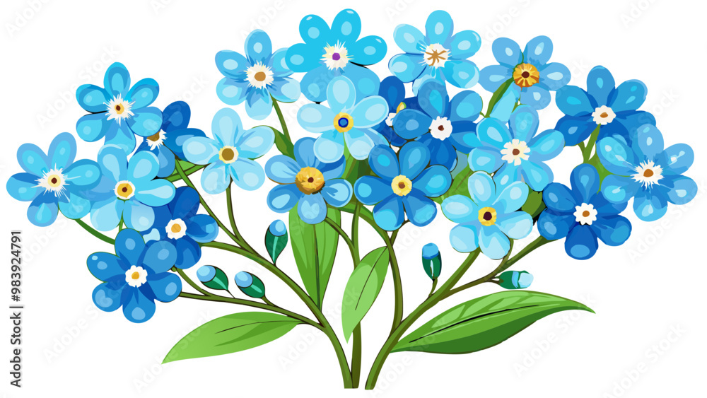 Charming Forget-Me-Not Flower Illustration - Delicate Blue Blooms with Yellow Centers, Perfect for Spring and Botanical Art, Forget-Me-Not Vector Illustration, Forget-Me-Not Flower Vector Charming Forget-Me-Not Flower Illustration - Delicate Blue Blooms with Yellow Centers, Perfect for Spring and Botanical Art, Forget-Me-Not Vector Illustration, Forget-Me-Not Flower Vector