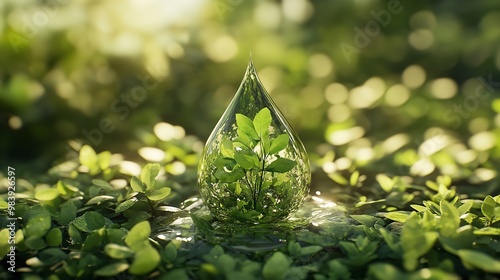 A Drop of Water with a Green Oasis of Plants photo