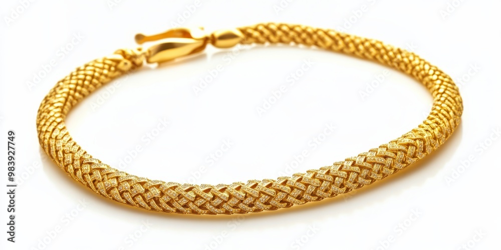 A luxurious gold necklace laid flat and isolated on a white background, showing its craftsmanship A luxurious gold necklace laid flat and isolated on a white background, showing its craftsmanship