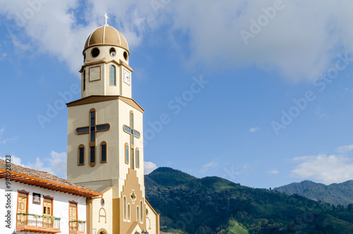 church of salento Quindío with landscape in the background