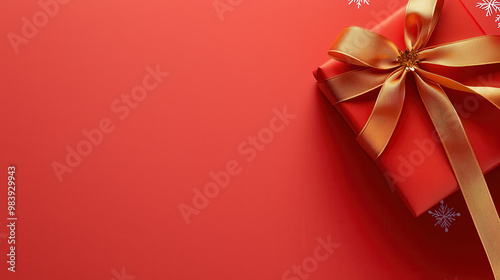 Bright red gift box with golden ribbon on a textured surface, perfect for holiday celebrations and festive occasions