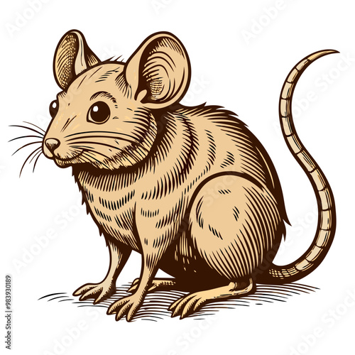 Hand-drawn Retro Mouse Illustration with Vintage Animal Theme
