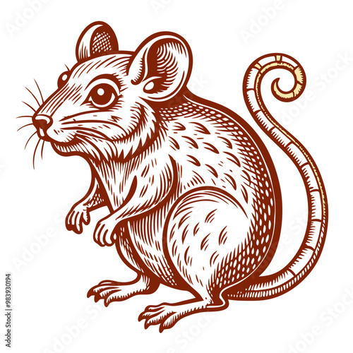 Hand-drawn Retro Mouse Illustration with Vintage Animal Theme
