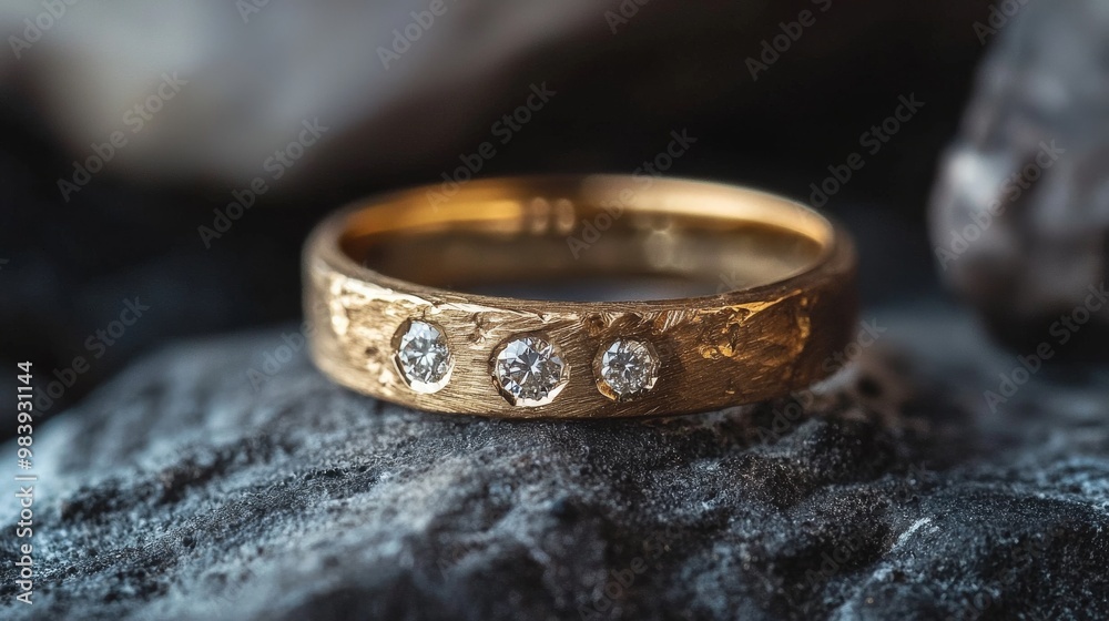 exquisite gold and diamond ring with minimalist design, focused on fine details and raw texture, the diamonds shimmering naturally in soft light, giving a sense of premium craftsmanship exquisite gold and diamond ring with minimalist design, focused on fine details and raw texture, the diamonds shimmering naturally in soft light, giving a sense of premium craftsmanship