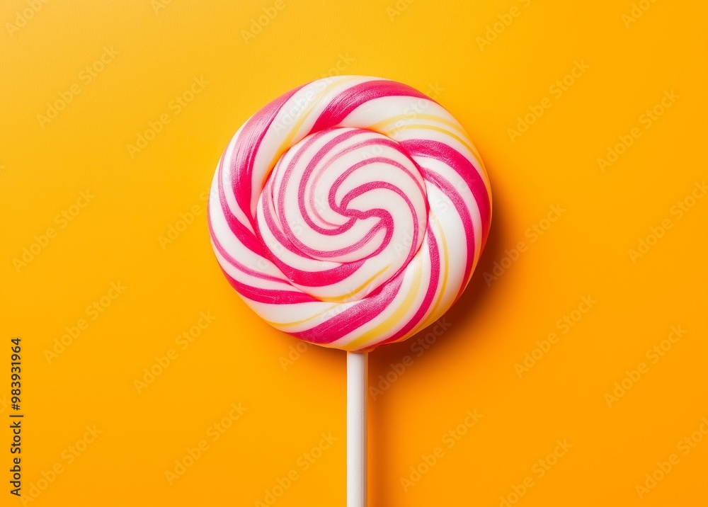 Pink and white lollipop on an orange background Pink and white lollipop on an orange background