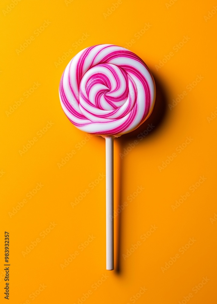 Pink and white lollipop on an orange background Pink and white lollipop on an orange background