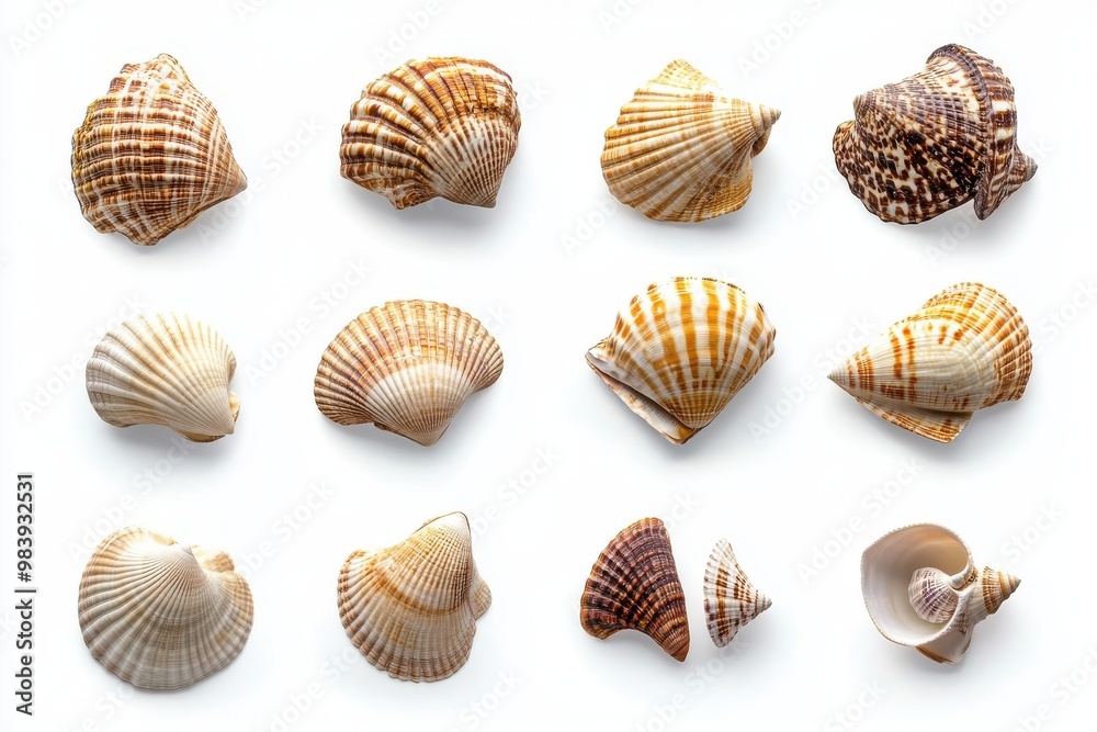 A set of seashell isolated on white background A set of seashell isolated on white background