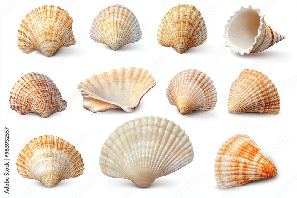 A set of seashell isolated on white background A set of seashell isolated on white background