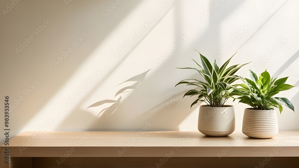 Featuring a white desk, a green plant, and plenty of natural light, this is a minimalist home office.