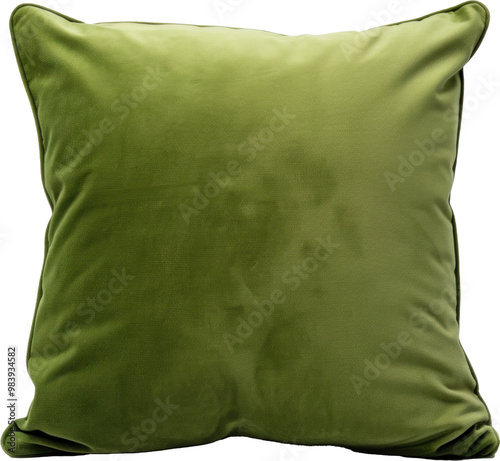 Olive green cushion isolated on transparent background as mockup 1