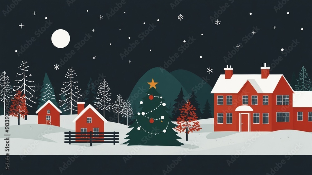 Fototapeta premium Snowy Christmas Eve in a Quaint Village