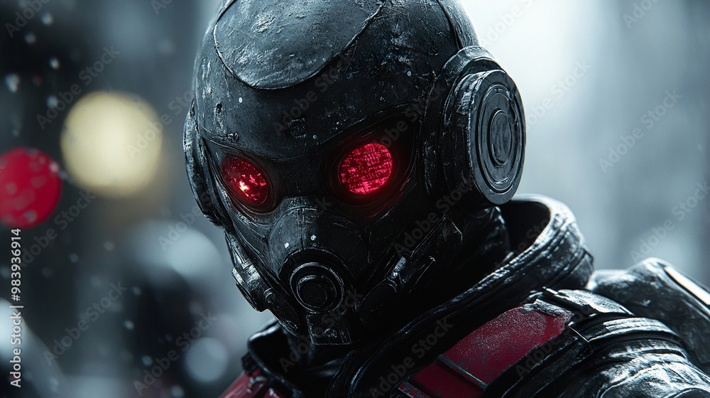 Cyberpunk Soldier with Red Eyes in a Gritty Urban Setting Cyberpunk Soldier with Red Eyes in a Gritty Urban Setting