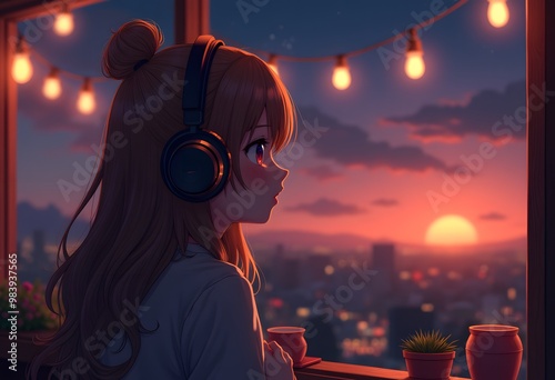 Anime Girl at Sunset photo