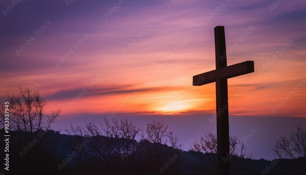 Wooden Cross on a Warm Sunset Background
A wooden cross on the right, silhouetted against a vibrant sunset sky with hues of orange, pink, and purple, creating a spiritual, calming atmosphere. Wooden Cross on a Warm Sunset Background
A wooden cross on the right, silhouetted against a vibrant sunset sky with hues of orange, pink, and purple, creating a spiritual, calming atmosphere.