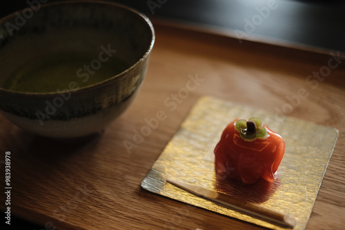 お抹茶と和菓子のセット　秋　柿

