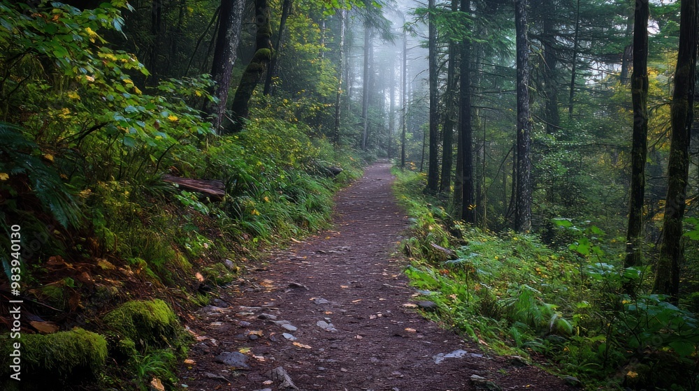 Wandering path amid the gloomy woodland.
Wandering path amid the gloomy woodland.