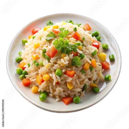 fried rice with vegetables on white plate