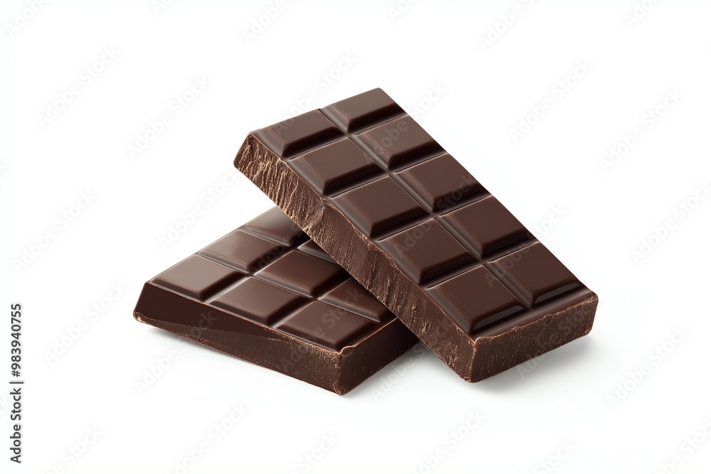 Two pieces of a chocolate bar isolated on a white background Two pieces of a chocolate bar isolated on a white background