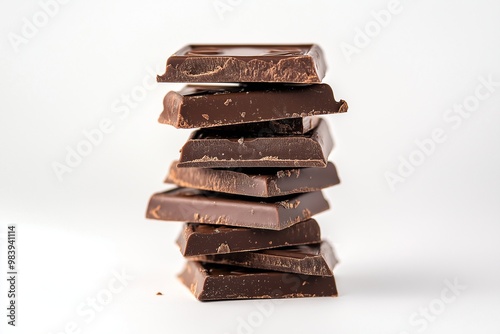 A stack of chocolate bars isolated on a white background 