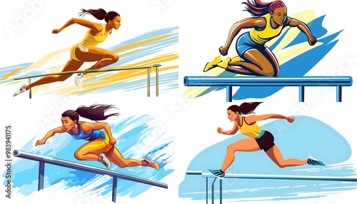 A clipart of a female heptathlete clearing a hurdle ar7 4 Generative AI