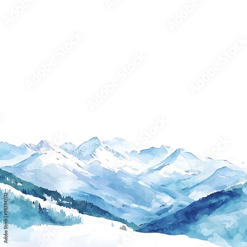 Abstract Watercolor Mountain Range Landscape.