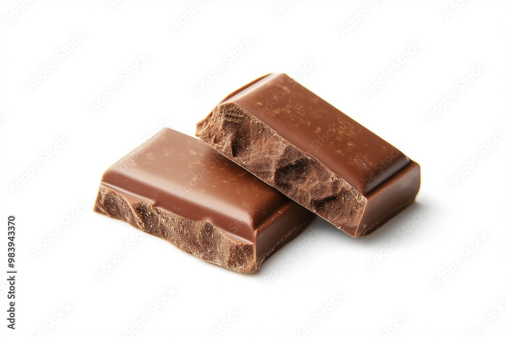 Two pieces of a chocolate bar isolated on a white background Two pieces of a chocolate bar isolated on a white background