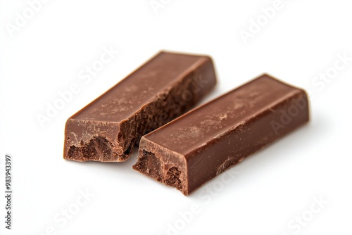 Two pieces of a chocolate bar isolated on a white background 