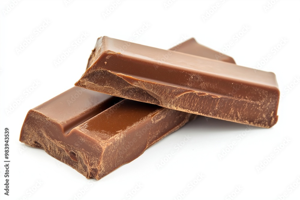 Two pieces of a chocolate bar isolated on a white background Two pieces of a chocolate bar isolated on a white background