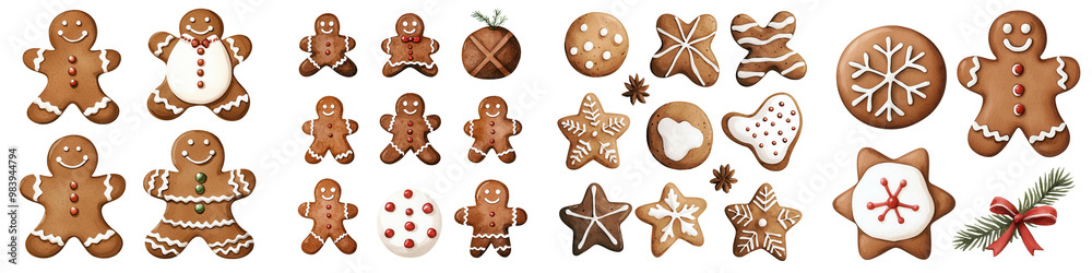 Assorted gingerbread cookies on transparent background, festive holiday treats. Assorted gingerbread cookies on transparent background, festive holiday treats.