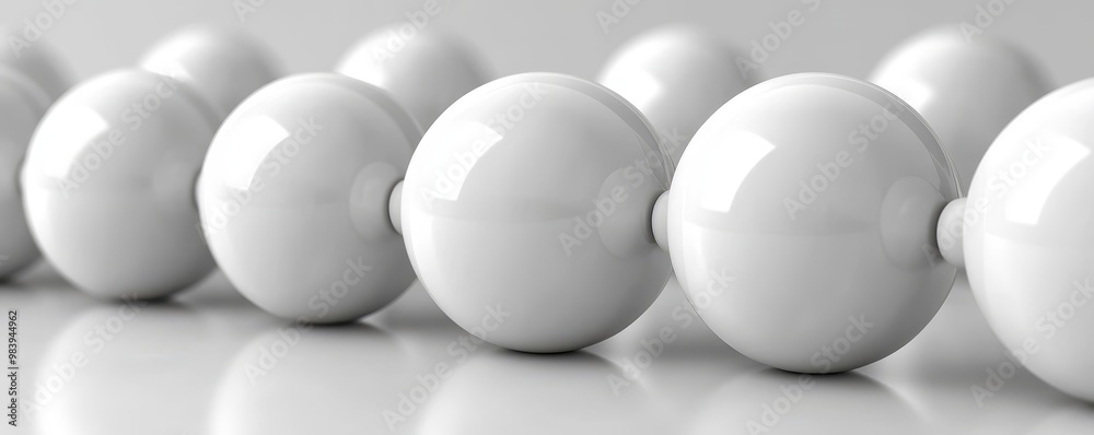 Abstract arrangement of glossy white spheres on a smooth surface, creating a minimalist aesthetic and modern visual appeal. Abstract arrangement of glossy white spheres on a smooth surface, creating a minimalist aesthetic and modern visual appeal.