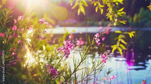 Sunset_Flowers_Forest_Lake_Colourbox_Nature