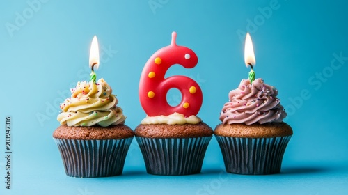 A photo shows cupcakes with candles lit to form the number 398. The background is blue.