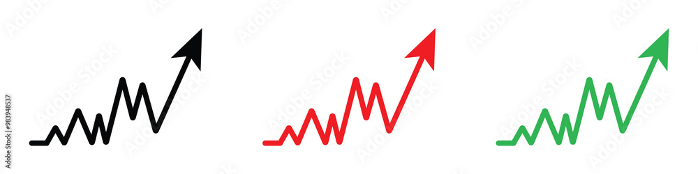 Black, red and green arrow going up vector icon set. Growing business, profit arrow symbol. Increase sales. Growing trend chart. Black, red and green arrow going up vector icon set. Growing business, profit arrow symbol. Increase sales. Growing trend chart.