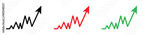 Black, red and green arrow going up vector icon set. Growing business, profit arrow symbol. Increase sales. Growing trend chart.