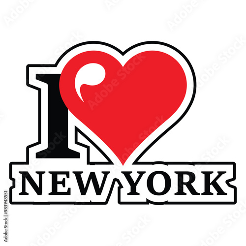 I love New York with red heart. NY City creative text. Can be used for stickers, tags, T-shirts. Vector illustration.