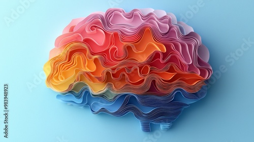 Paper-cut brain on blue background. Mental health concept