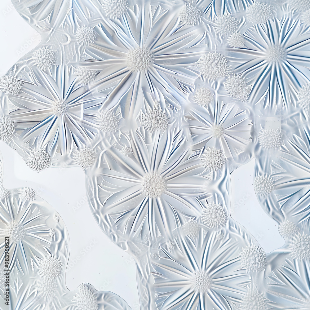 Geometric Diatom Colony Floating in Grid Formation, Backlit on White Background