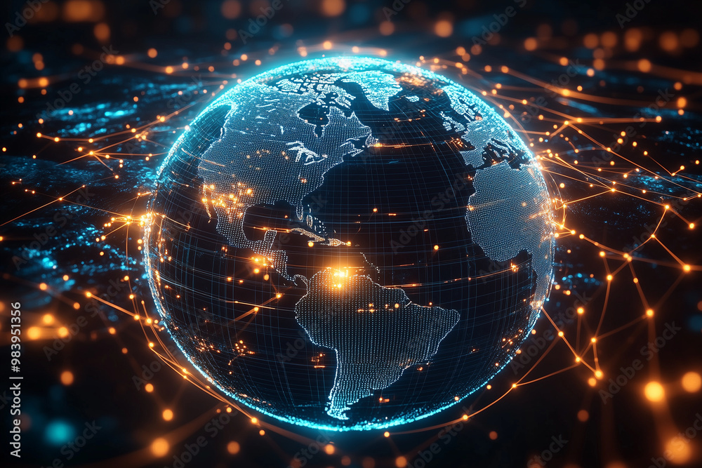 3D illustration of global network connection, futuristic style. 3D illustration of global network connection, futuristic style.