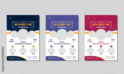 Travel flyer template design, travel agency, tour, vacation brochure, leaflet, poster template design