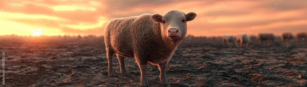 Fototapeta premium Climate refugees, animals in destroyed landscape, 3D illustration