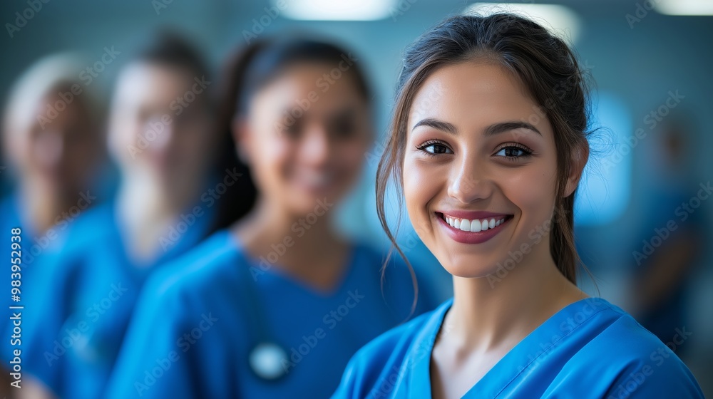 A group of nurses are smiling and posing for a photo. Scene is happy and friendly A group of nurses are smiling and posing for a photo. Scene is happy and friendly