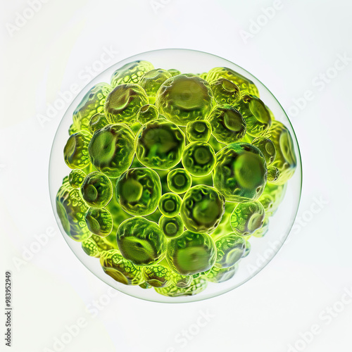 Spherical Volvox Colony with Translucent Surface, Soft Shadows on White Backdrop photo