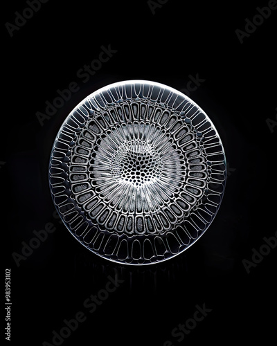 Obraz na płótnie Microscopic View of Diatom with Detailed Shell, Minimalist Design on Black w salonie