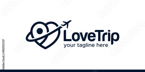 Travel agency logo. heart love Logo design with pin location and plane design graphic symbol icon vector