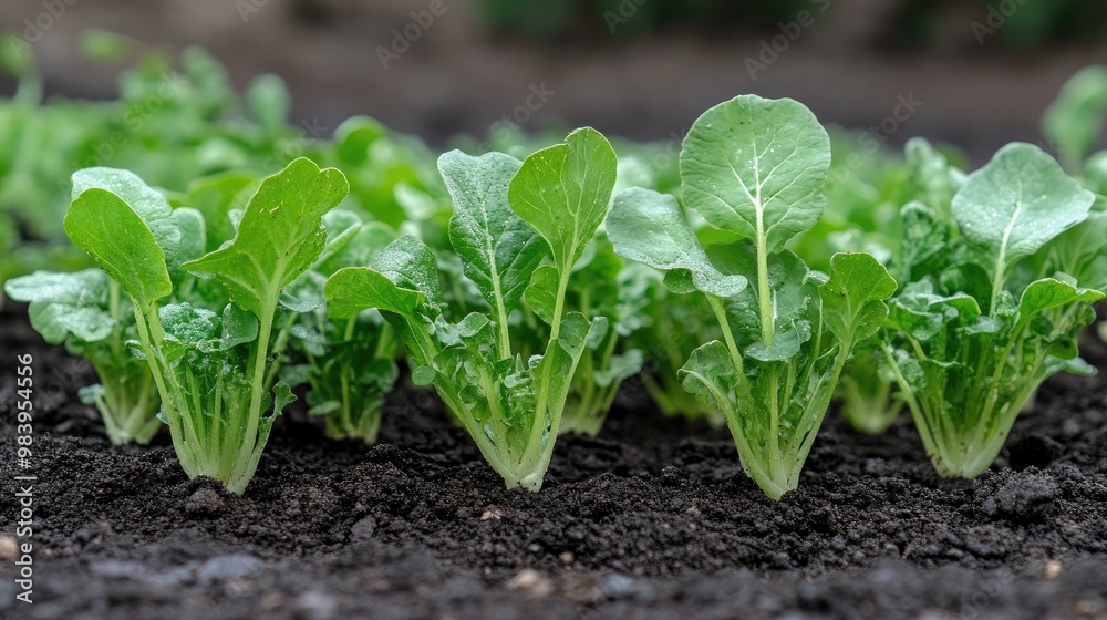 Fresh green leafy vegetables growing in soil. Perfect for illustrating articles about agriculture, gardening, or healthy eating. Fresh green leafy vegetables growing in soil. Perfect for illustrating articles about agriculture, gardening, or healthy eating.