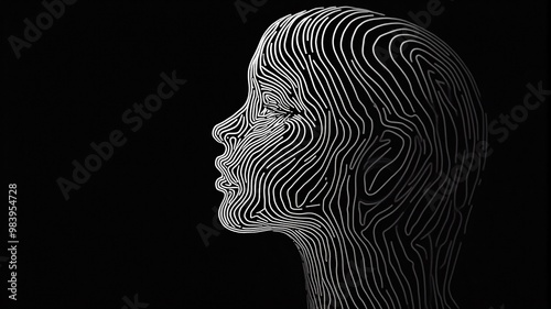 a woman's head is covered in white stripes on a black background