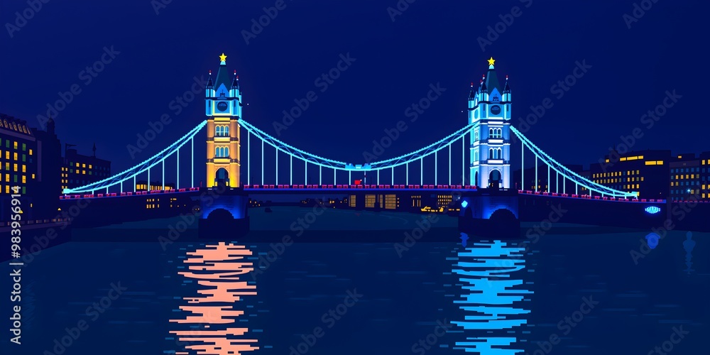Obraz premium Tower Bridge at Night: Pixel Art