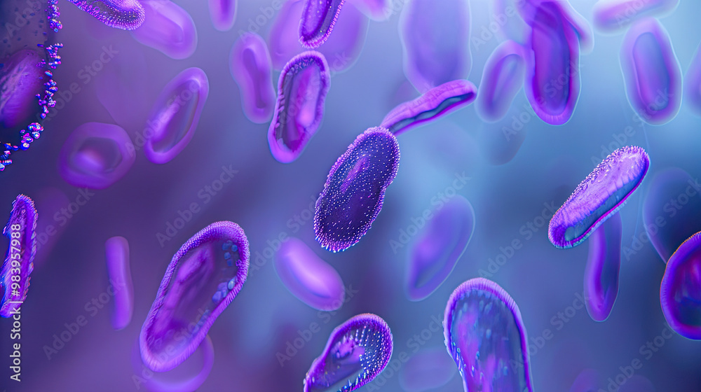 Colorful Protozoa Captured in Motion with Vivid Hues on Soft Gray Background Colorful Protozoa Captured in Motion with Vivid Hues on Soft Gray Background